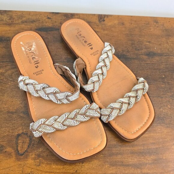 Mariella Shoes Women's Gold Braided Rhinestone Flat Sandals - Picture 1 of 5
